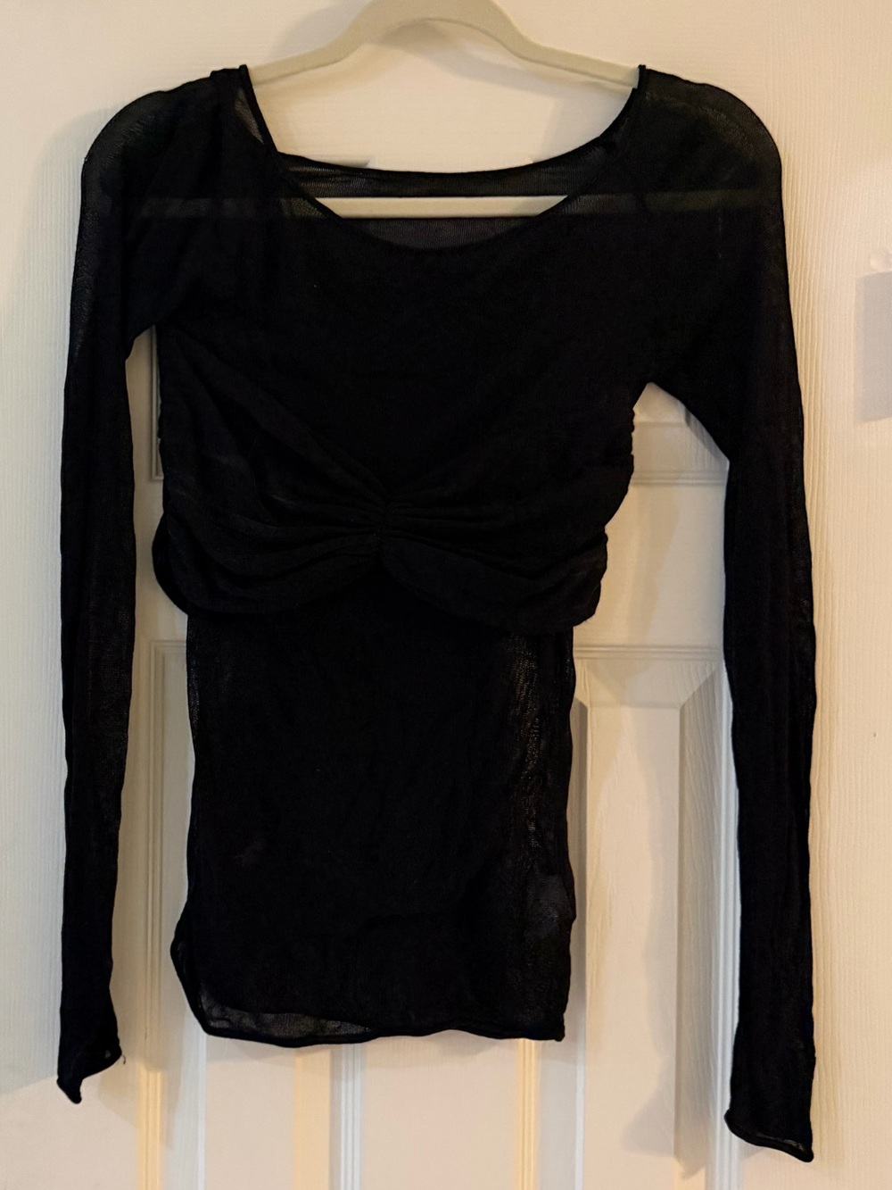 Commense Black Long-Sleeve Bust Twist-Front Top
